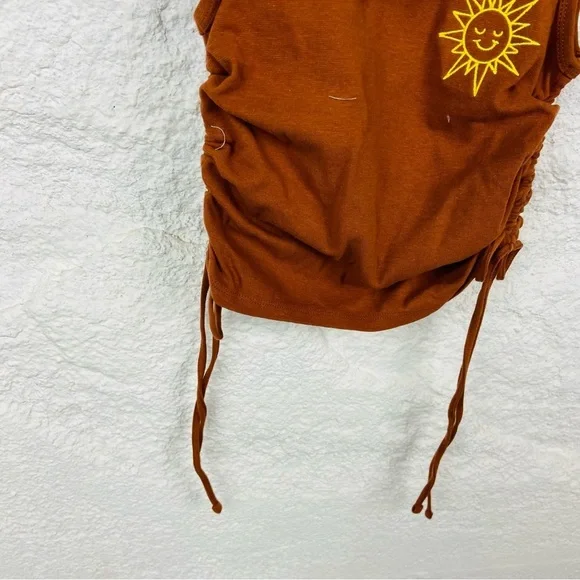 NWT MIGHTY FINE brown embroidered sun scrunched side stretch top size small - Picture 7 of 11